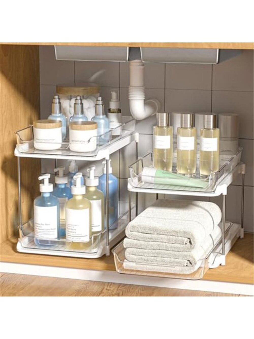 2-Tier Multi-Purpose Bathroom Under Sink Organizers and Storage, Stackable